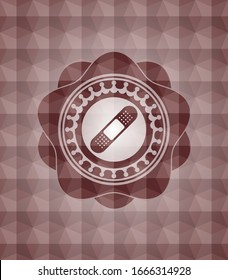 Bandage-Gips-Symbol in rotem, nahtlosem Abzeichen mit geometrischem Muster Hintergrund.