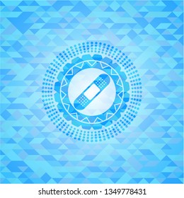 bandage plaster icon inside sky blue emblem with mosaic ecological style background