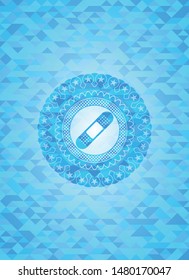 bandage plaster icon inside sky blue mosaic emblem