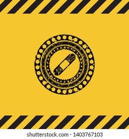 bandage plaster icon inside warning sign, black grunge emblem. Vector Illustration. Detailed.