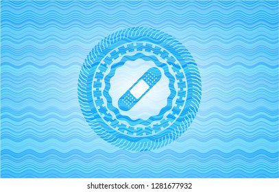 bandage plaster icon inside water wave emblem background.