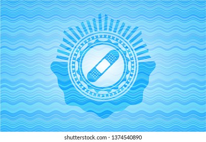 bandage plaster icon inside water wave representation badge background.