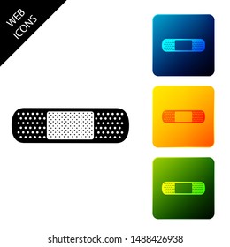 Bandage plaster icon isolated on white background. Medical plaster, adhesive bandage, flexible fabric bandage. Set icons colorful square buttons. Vector Illustration