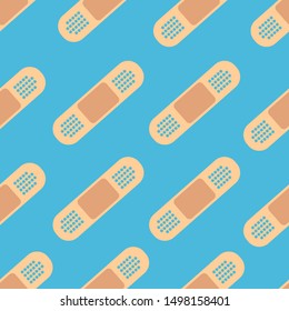 Bandage plaster icon isolated seamless pattern on light blue background. Medical plaster, adhesive bandage, flexible fabric bandage. Vector Illustration