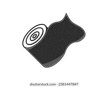 Bandage roll icon illustration design, part of first aid kit, medical necessity for external wound covering, vector realistic flat icon in black and white style, isolated white background