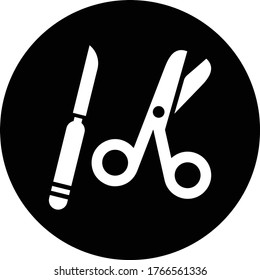 Bandage Scissors and knife icon / black color