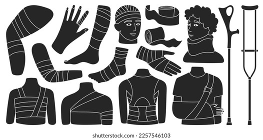 Bandage vector black icon set . Collection vector illustration band on white background.Isolated black illustration icon set of bandage for web design.