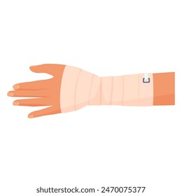 Bandaged arm, medical elastic bandage on human wrist with trauma vector illustration