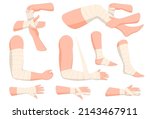 Bandaged arms and legs. Set of medical bandages elastic bandages. Elements of health care health care first aid. Vector illustration on a white background.