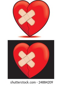 bandaged broken heart - vector illustrations
