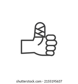 Bandaged finger line icon. linear style sign for mobile concept and web design. Hand bandage outline vector icon. Symbol, logo illustration. Vector graphics