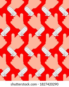 Bandaged finger pattern seamless. Injury finger background. vector texture