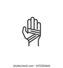 Bandaged hand line icon. linear style sign for mobile concept and web design. Hand tied bandage outline vector icon. Symbol, logo illustration. Vector graphics