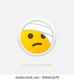 Bandaged head vector emoji sticker icon. Neumorphic Element of emoji for mobile concept and web apps Vector EPS 10