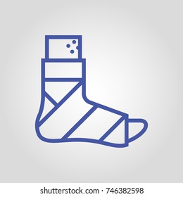 Bandaged leg isolated flat linear vector icon