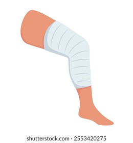 Bandaged leg. Medical elastic bandage. Element of health care, first aid. Vector illustration