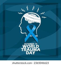 Bandaged stress head icon and a brain inside with blue ribbon on abstract background to commemorate World Trauma Day on October 17