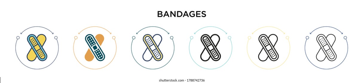 Bandages icon in filled, thin line, outline and stroke style. Vector illustration of two colored and black bandages vector icons designs can be used for mobile, ui, web
