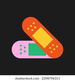 Bandages retro style. Cute elements and characters in psychedelic 70s style. Hippie, psychedelic droove, retro and vintage. Vector Illustration
