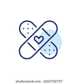 Bandaid with heart on it. Medical assistance and emergency icon. Pixel perfect, editable stroke art