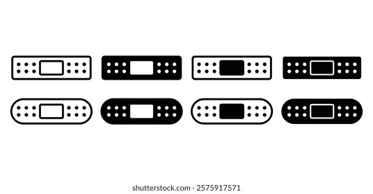 bandaid icon vector design black white color simple flat outline and black filled illustration collection sets