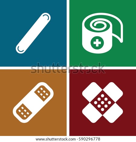 bandaid icons set. Set of 4 bandaid filled icons such as 