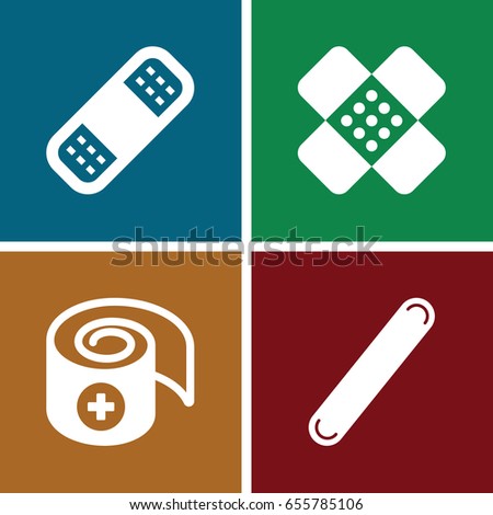 Bandaid icons set. set of 4 bandaid filled icons such as