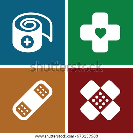 Bandaid icons set. set of 4 bandaid filled icons such as