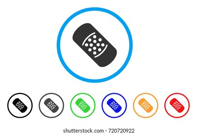 Bandaid rounded icon. Style is a flat patch gray symbol inside light blue circle with black, gray, green, blue, red, orange versions. Vector designed for web and software interfaces.