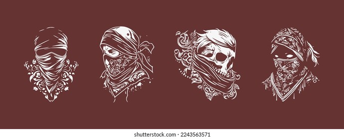 Bandana Bandit Cowboy with Scarf Mask illustration