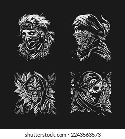 Bandana Bandit Cowboy with Scarf Mask illustration