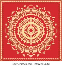 Bandana with beige ethnic ornament in African style on red background. Mandala, design element or other. Vector illustration