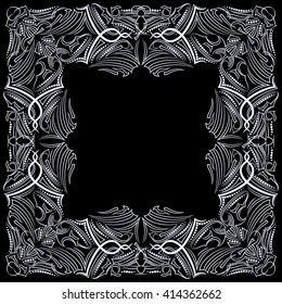 Bandana black and white. Traditional ornamental ethnic  pattern. Vector print square.