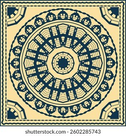 Bandana with blue ethnic ornament in African style on beige background. Mandala, design element or other. Vector illustration