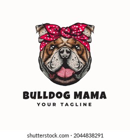 Bandana Bulldog Animal Illustration, Bulldog Head Logo Design With Bandana On Head For Animal Lovers