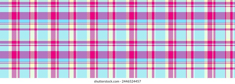 Bandana Check karierte Textur, normales Schottenmuster. Nahtloser Vektorgrafik-Stoffhintergrund in Cyan- und Mexikanisch-Rosa-Farbe steppen.