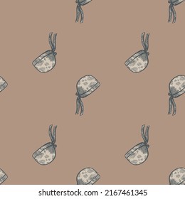 El chef de Bandana trabaja en un grabado sin fisuras. Fondo de cocina de época con un estilo dibujado a mano. Textura repetida vectorial para impresión, tela, envoltura, papel pintado, tejido.