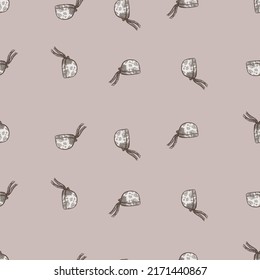 Bandana chef hat seamless pattern engraving. Vintage cooking background in hand drawn style. Vector repeated texture for print, fabric, wrapping, wallpaper, tissue.
