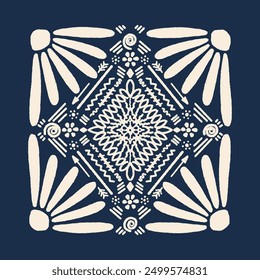 bandana design with floral motifs and traditional carvings