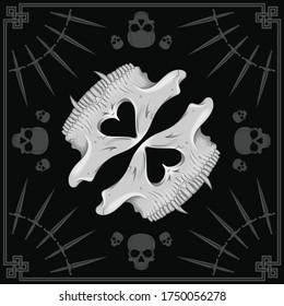 bandana design with half skull and daggers