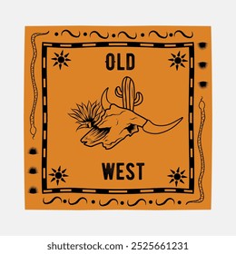 Bandana design with Vintage Old West Desert Skull theme	