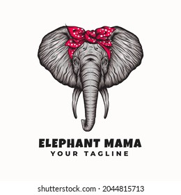 Bandana Elephant Animal Illustration, Elephant Head Logo Design With Bandana On Head For Animal Lovers