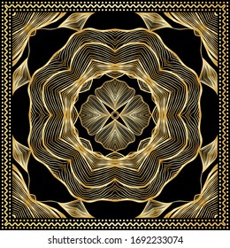 Bandana Gold Clipart. Headband clipart print, vector floral illustration with abstract golden waves and lines. Use for sublimation printing, Bandana Silk Scarf Pattern.