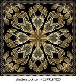 Bandana Gold Clipart. Headband clipart print, vector floral illustration with abstract golden gradient waves and lines. Use for sublimation printing. Bandana Silk Scarf Pattern.