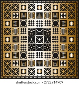 Bandana mit goldenem geometrischem Muster auf schwarzem Hintergrund. Design für eine Tischdecke, Teppich, Decke oder andere. Vektorgrafik