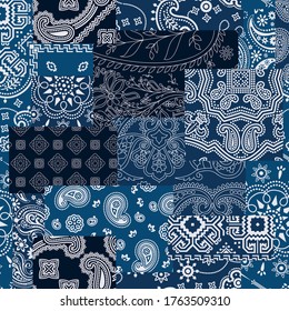 Bandana kerchief fabric patchwork vector seamless pattern wallpaper