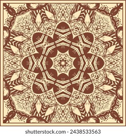 Bandana, neckerchief, square decorative panel with a fantasy composition based on a real sketch. Print design. Version No. 5. Vector illustration