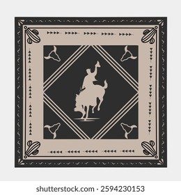 Bandana with Old West Element, Cactus, Cowboy, Bison Head, Perfect for Print, Apparel, etc