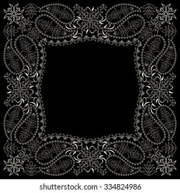 Bandana paisley black and white. Vector ethnic print square.