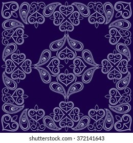 Bandana paisley blue and white. Traditional ethnic pattern. Vector print square.
